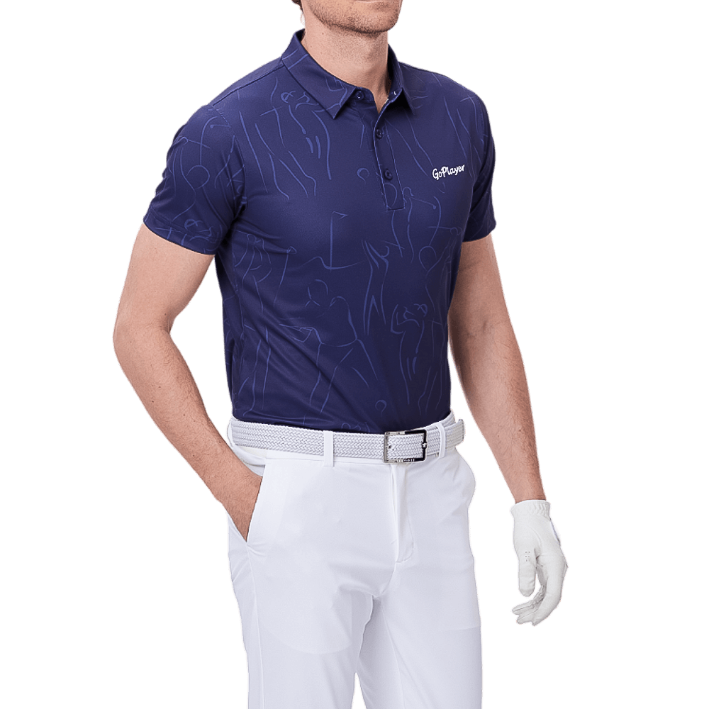 GoPlayer Men's Short Sleeve Printed Top (Navy Blue)