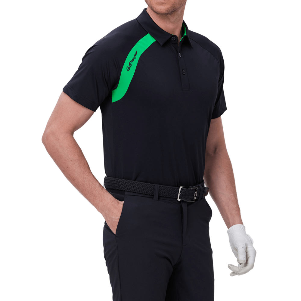 GoPlayer Men's Golf Color Block Short-Sleeve T-Shirt (Black)