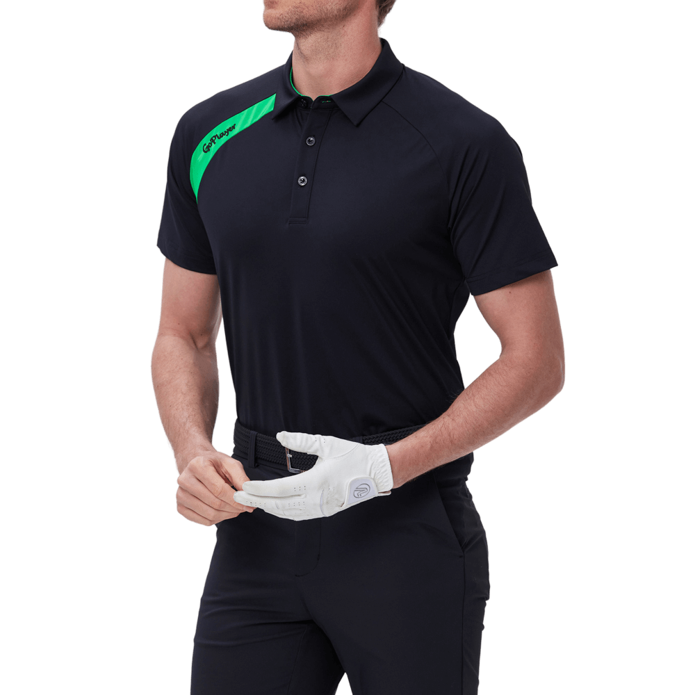 GoPlayer Men's Golf Color Block Short-Sleeve T-Shirt (Black)