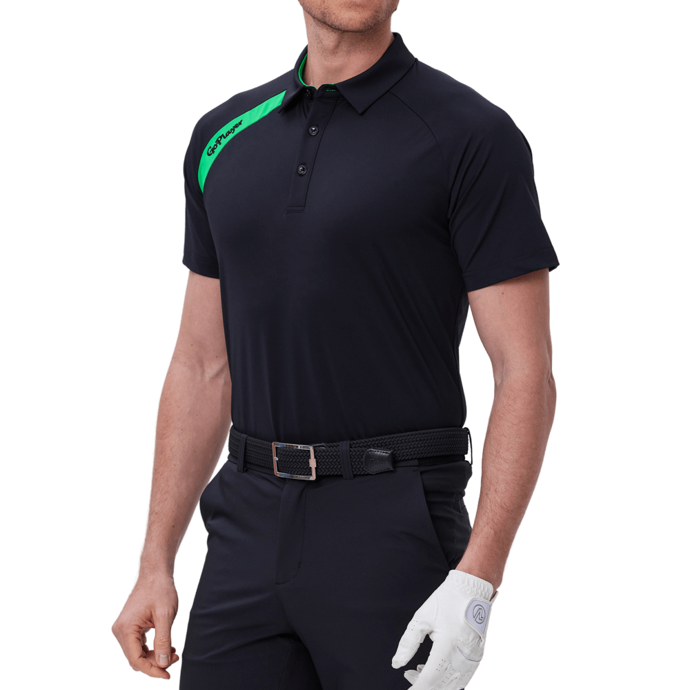 GoPlayer Men's Golf Color Block Short-Sleeve T-Shirt (Black)