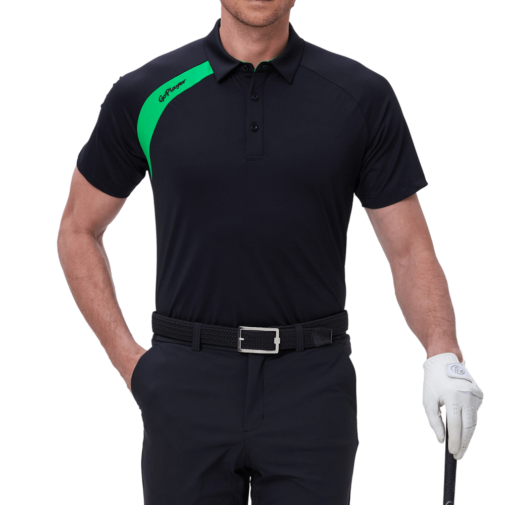 GoPlayer Men's Golf Color Block Short-Sleeve T-Shirt (Black)
