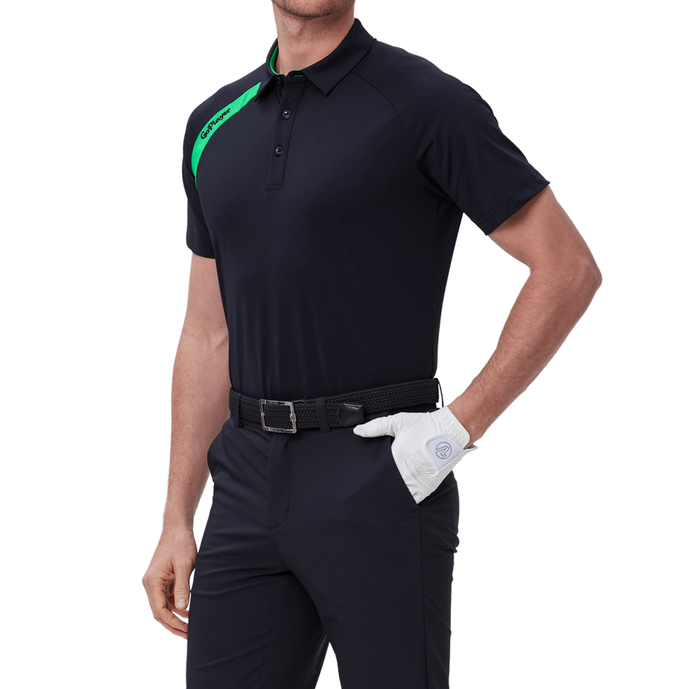 GoPlayer Men's Golf Color Block Short-Sleeve T-Shirt (Black)