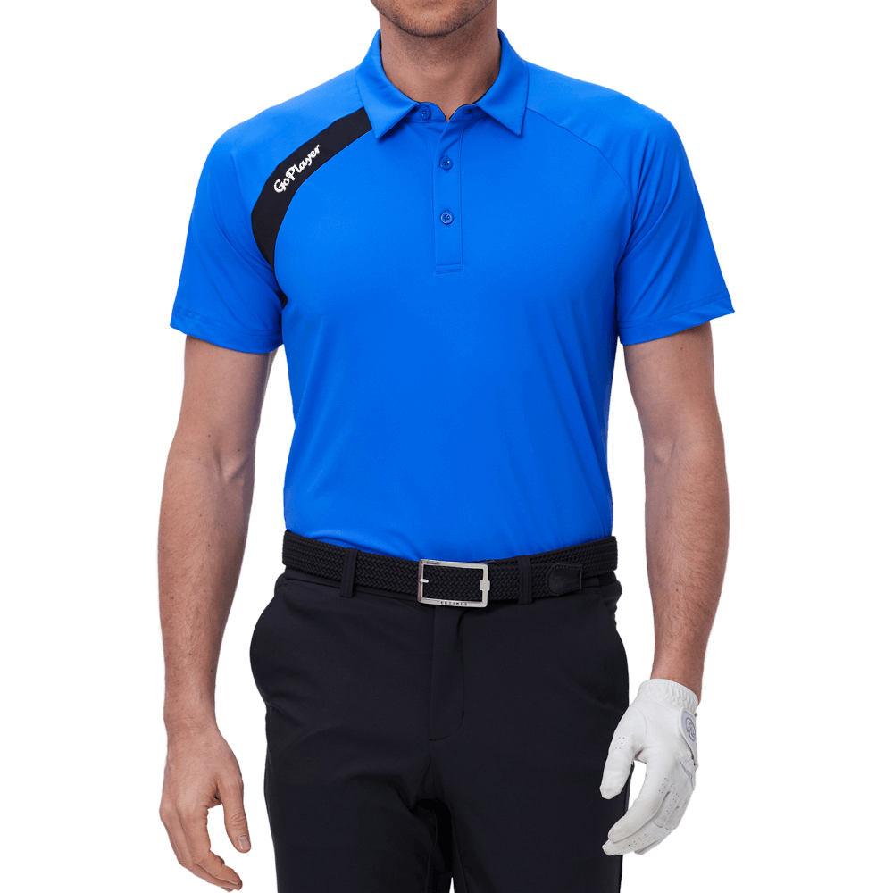 GoPlayer Men's Golf Color Block Short-Sleeve T-Shirt (Blue)