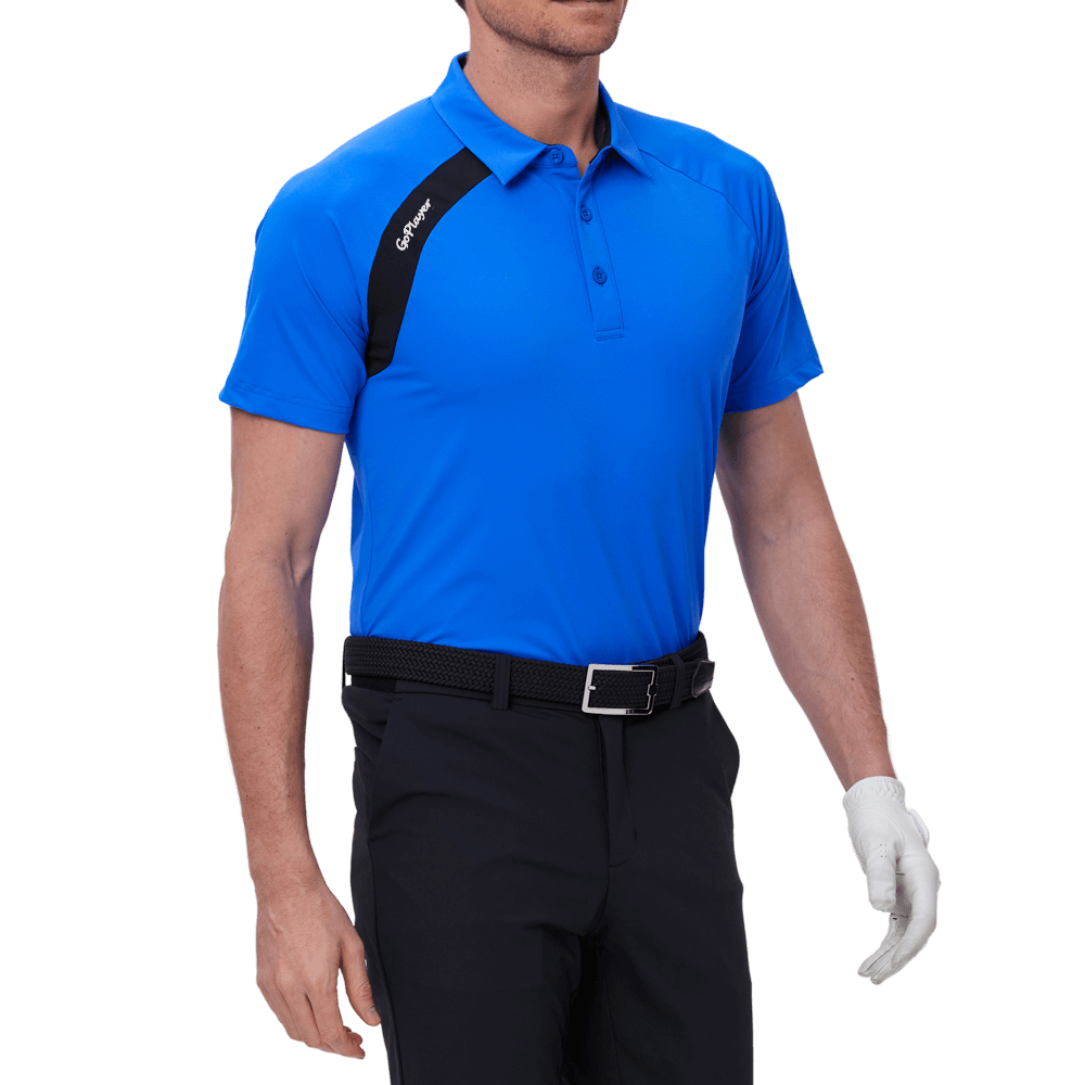 GoPlayer Men's Golf Color Block Short-Sleeve T-Shirt (Blue)