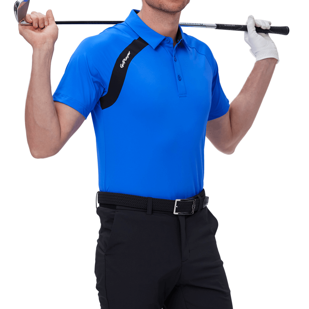 GoPlayer Men's Golf Color Block Short-Sleeve T-Shirt (Blue)
