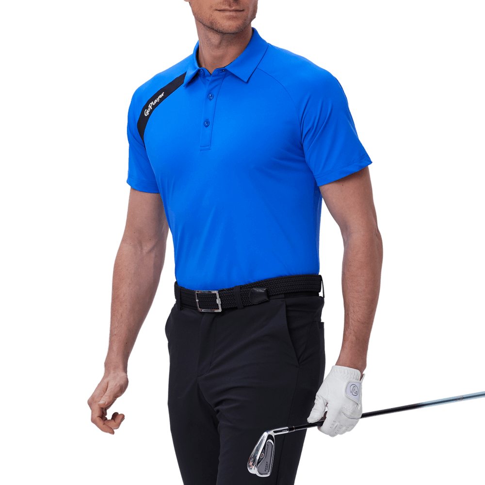 GoPlayer Men's Golf Color Block Short-Sleeve T-Shirt (Blue)