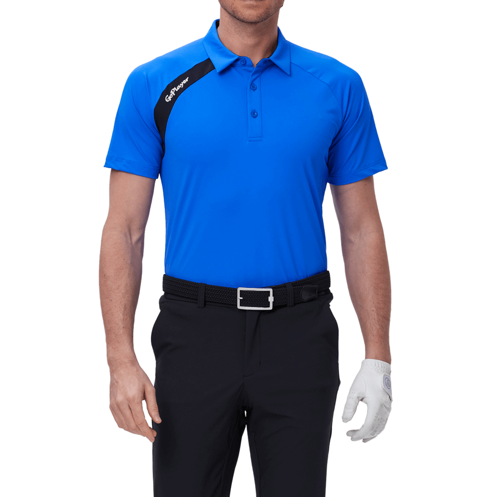 GoPlayer Men's Golf Color Block Short-Sleeve T-Shirt (Blue)