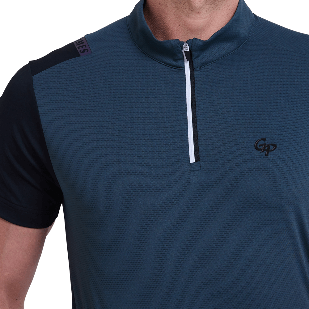 GoPlayer メンズ スタンドカラー ゴルフ 半袖 Tシャツ (ダークグリーン)