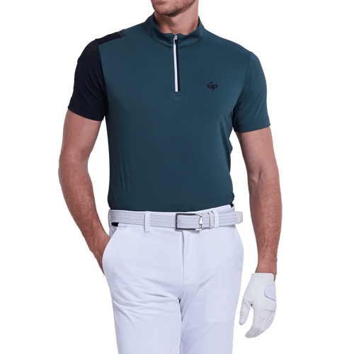 GoPlayer Men's Stand Collar Golf Short-Sleeve T-Shirt (Dark Green)