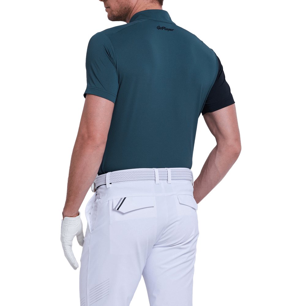 GoPlayer メンズ スタンドカラー ゴルフ 半袖 Tシャツ (ダークグリーン)