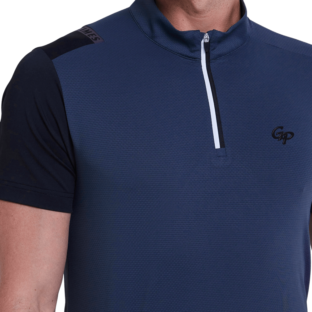 GoPlayer Men's Stand Collar Golf Short-Sleeve T-Shirt (Navy Blue)