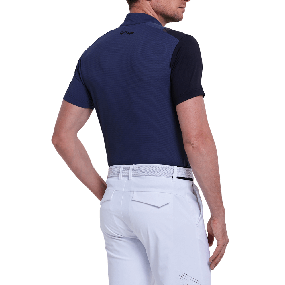 GoPlayer メンズ スタンドカラー ゴルフ 半袖 Tシャツ (ネイビーブルー)