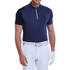 GoPlayer Men's Stand Collar Golf Short-Sleeve T-Shirt (Navy Blue)