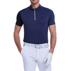 GoPlayer Men's Stand Collar Golf Short-Sleeve T-Shirt (Navy Blue)