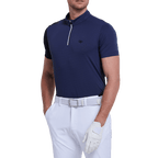 GoPlayer Men's Stand Collar Golf Short-Sleeve T-Shirt (Navy Blue)