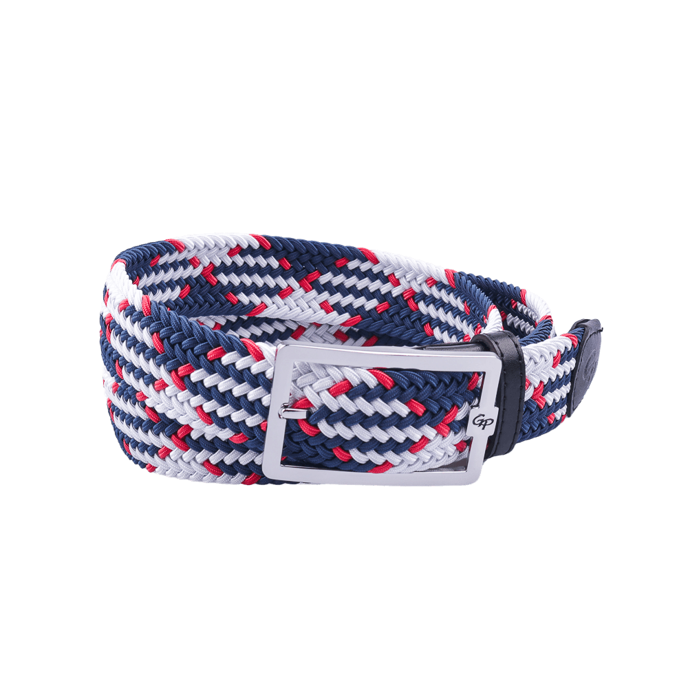 GoPlayer Men's Golf Elastic Belt (Blue, White, Red)
