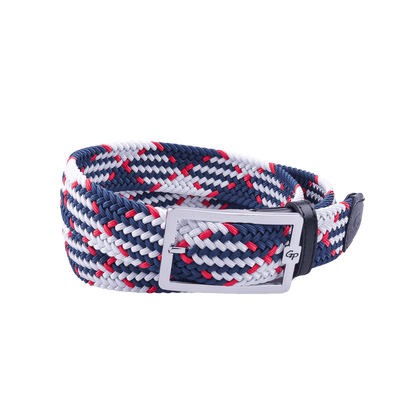 GoPlayer Men's Golf Elastic Belt (Blue, White, Red)