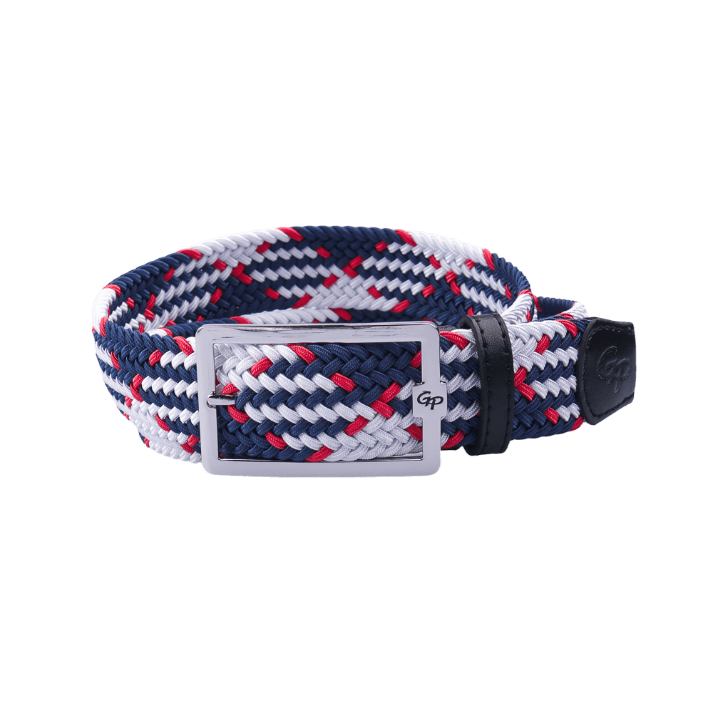 GoPlayer Men's Golf Elastic Belt (Blue, White, Red)