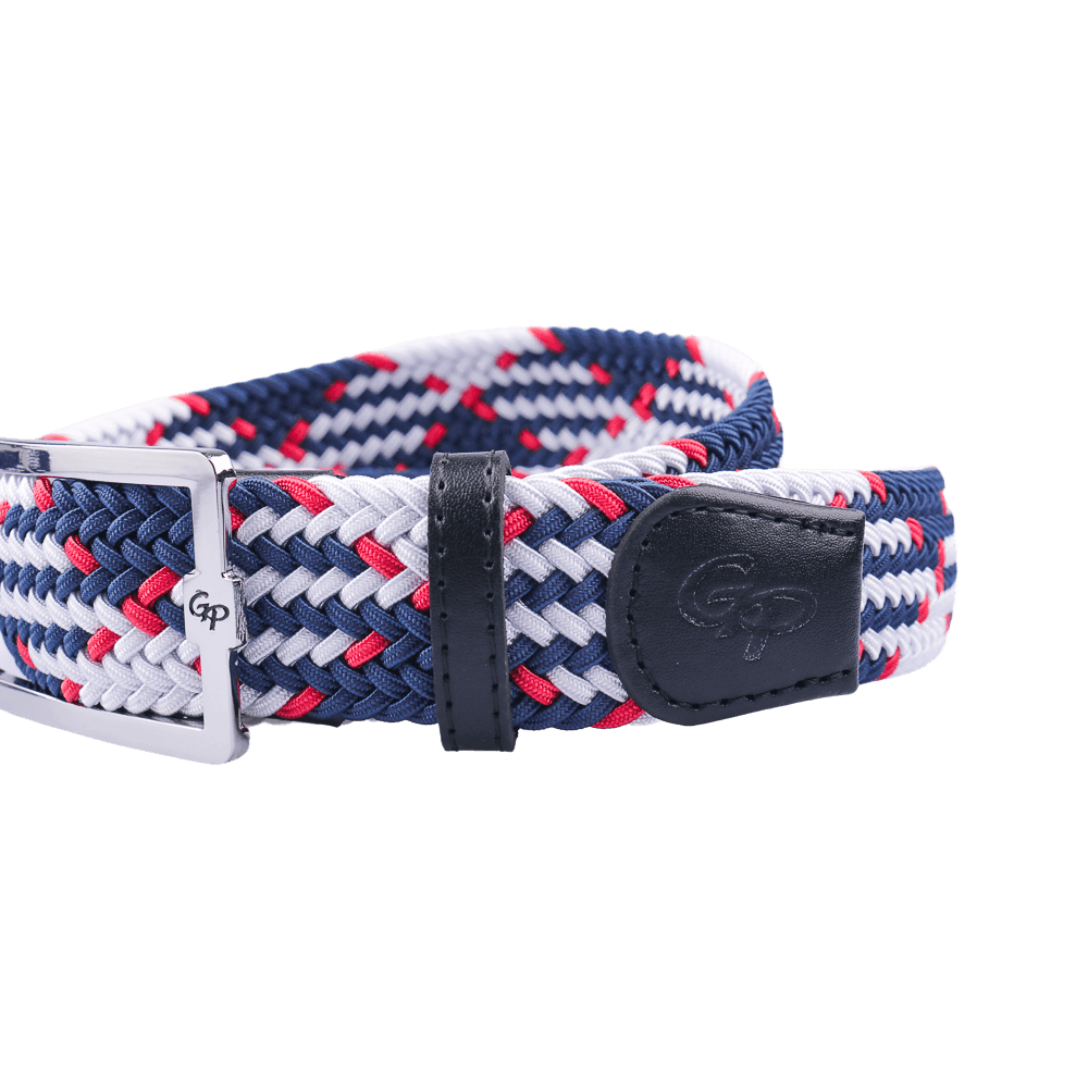 GoPlayer men's golf elastic belt (blue, white and red)