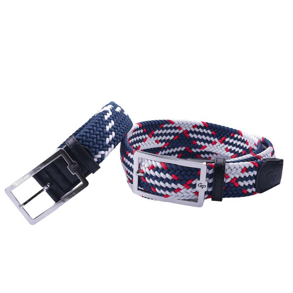 GoPlayer Men's Golf Elastic Belt (Blue, White, Red)