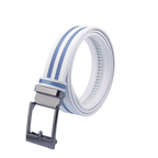 GoPlayer wide automatic buckle belt (white leather with double light blue stripes)