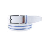 GoPlayer wide automatic buckle belt (white leather with double light blue stripes)