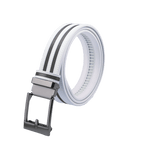 GoPlayer ワイド自動バックルベルト（ホワイトレザーにダブルブラックストライプ）