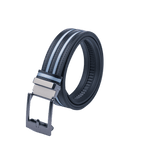 GoPlayer ワイド自動バックルベルト（ブラックレザー、ライトブルーのダブルストライプ）