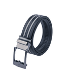 GoPlayer ワイド自動バックルベルト（ブラックレザー、ダブルグレーストライプ）