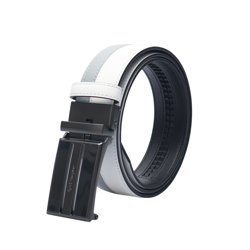 GoPlayer Two-Tone Sliding Buckle Leather Belt (White)