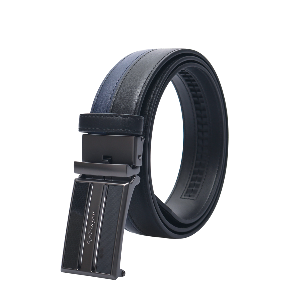 GoPlayer Two-Tone Sliding Buckle Leather Belt (Black)