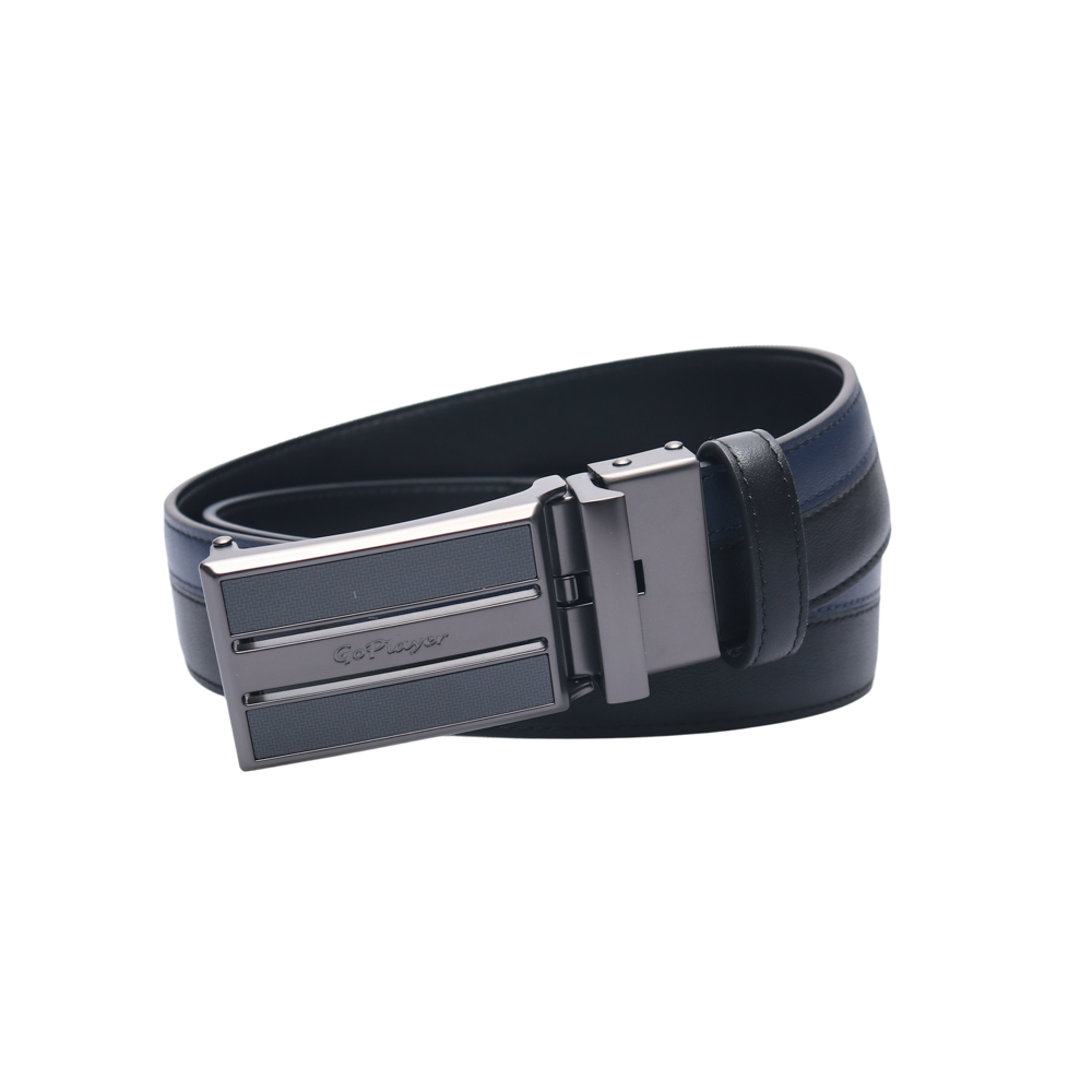 GoPlayer Two-Tone Sliding Buckle Leather Belt (Black)