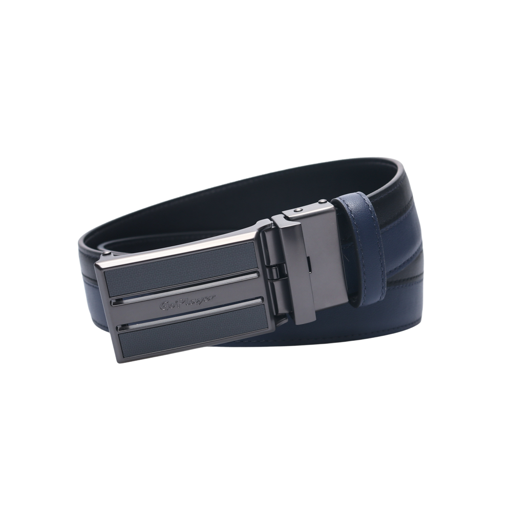 GoPlayer Two-Tone Sliding Buckle Leather Belt (Navy Blue)