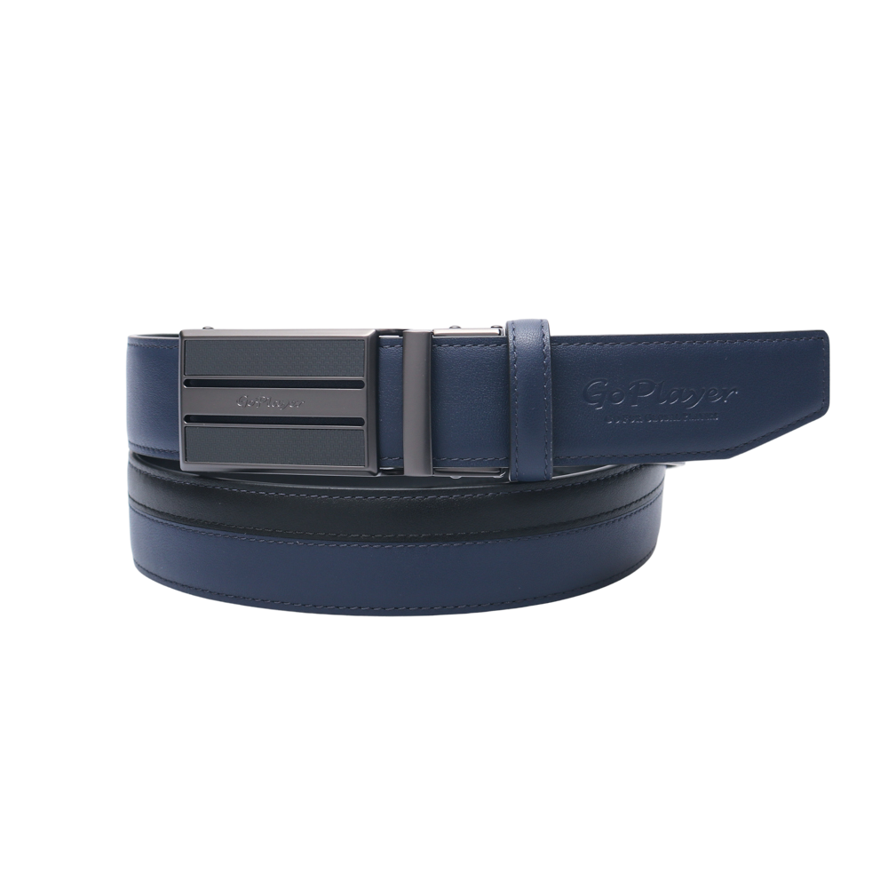 GoPlayer Two-Tone Sliding Buckle Leather Belt (Navy Blue)