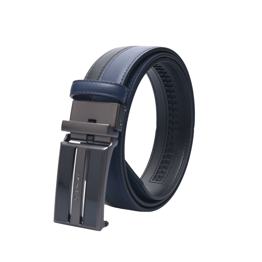GoPlayer Two-Tone Sliding Buckle Leather Belt (Navy Blue)