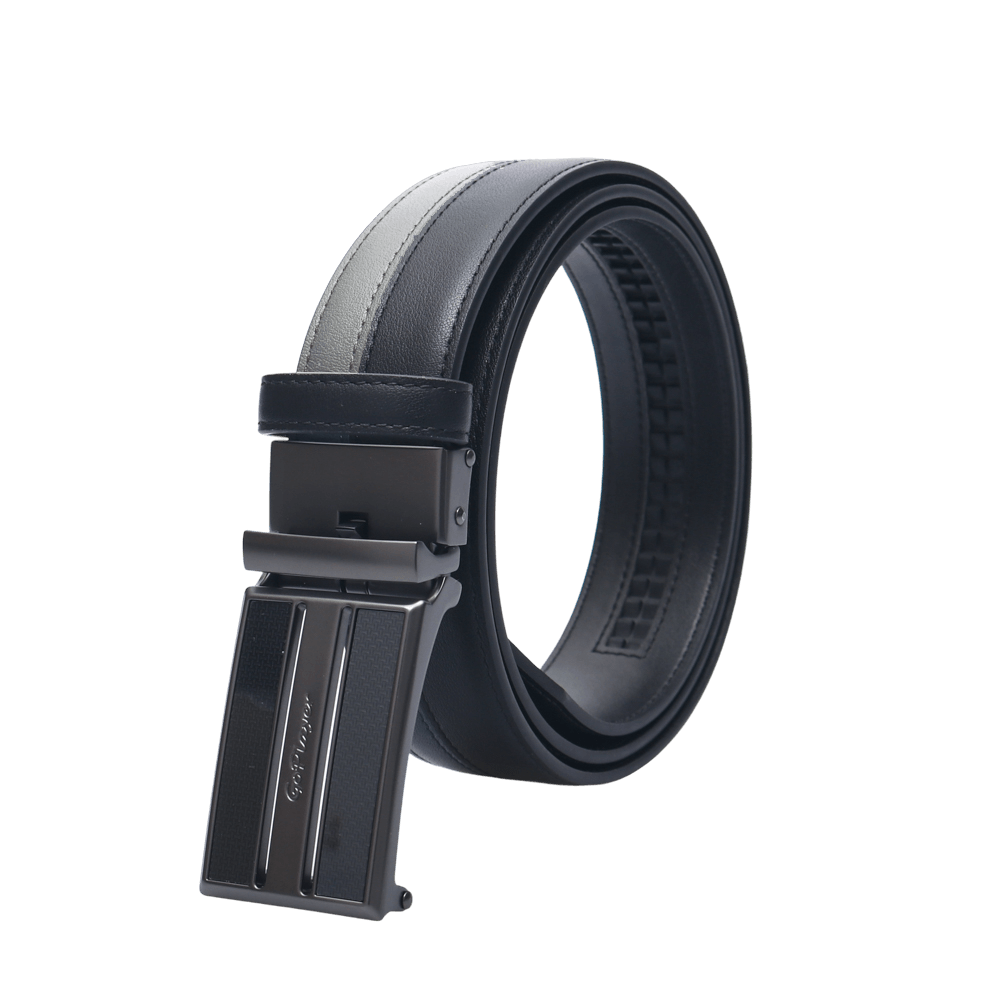 GoPlayer Two-Tone Sliding Buckle Leather Belt (Black)