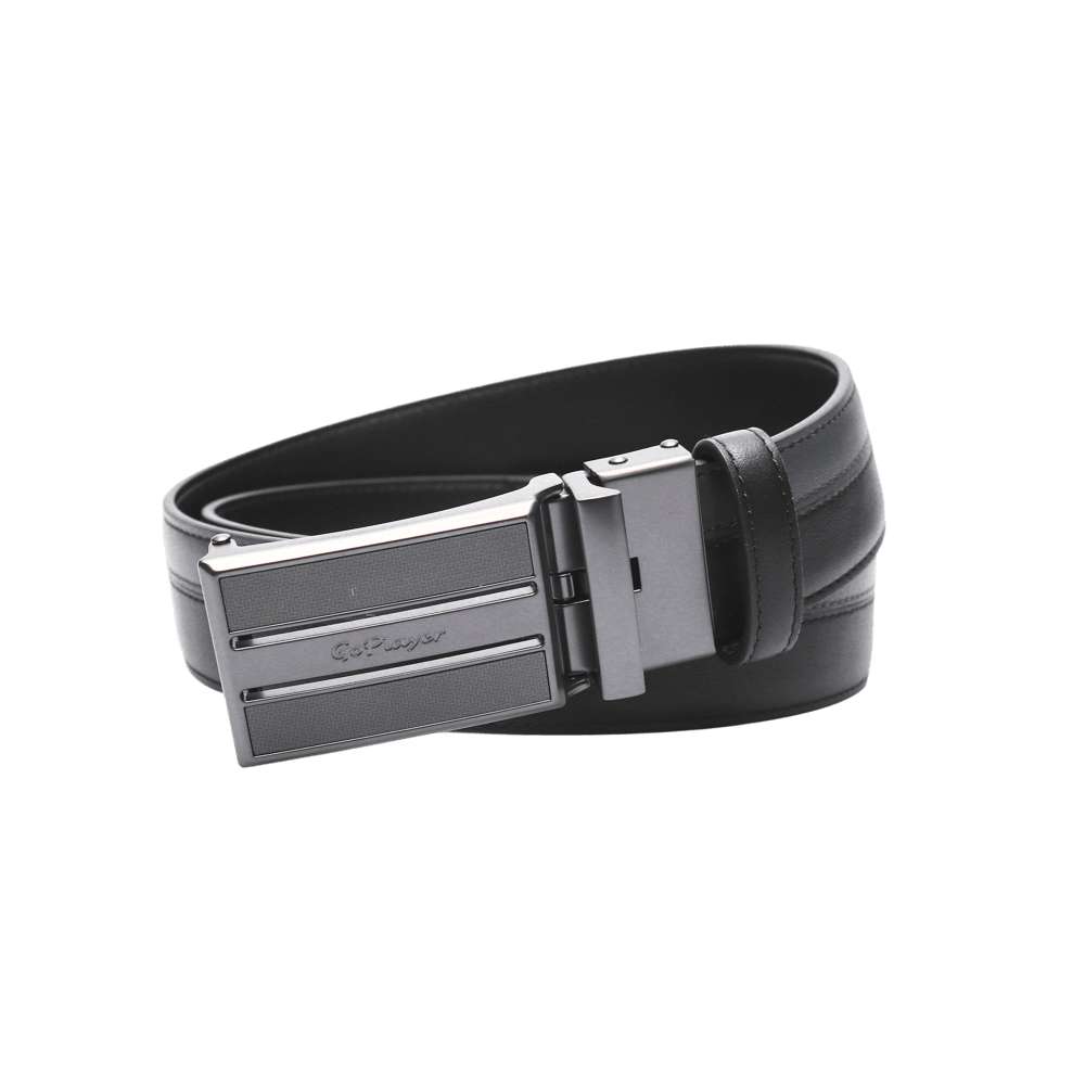 GoPlayer Two-Tone Sliding Buckle Leather Belt (Black)
