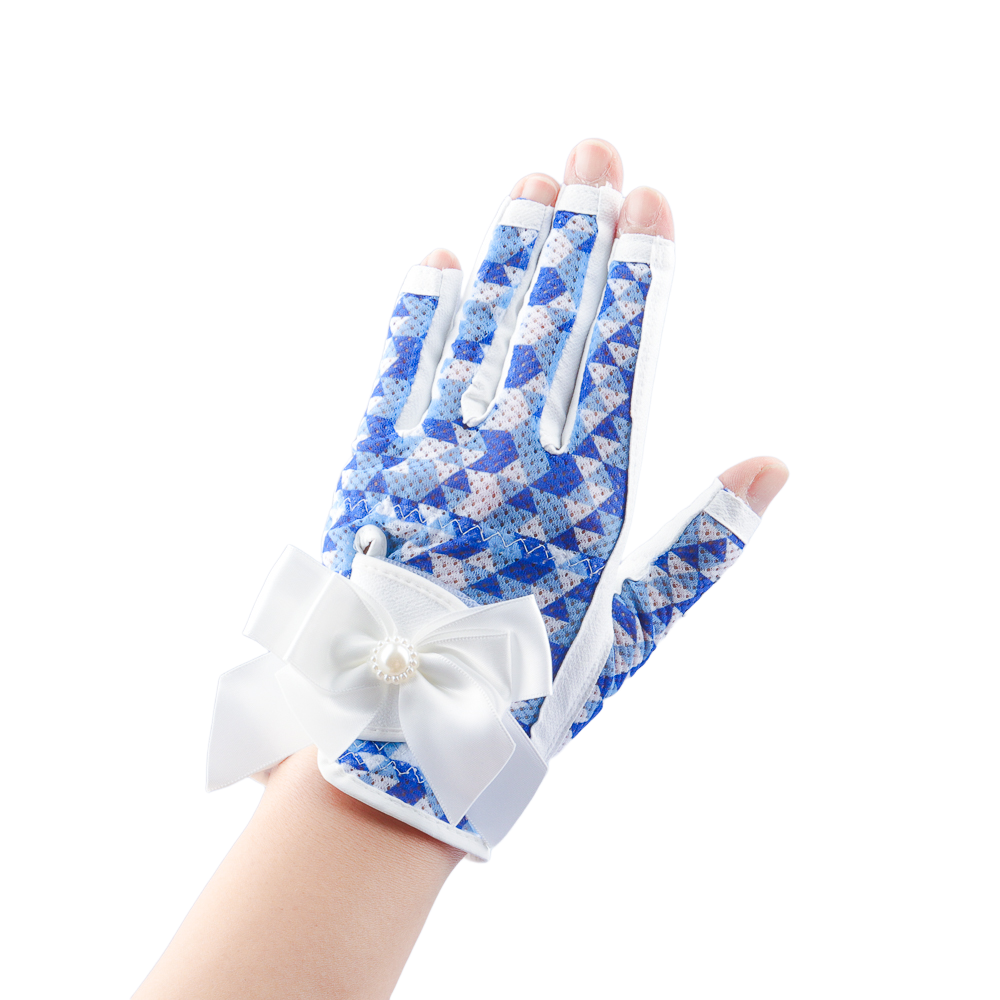 PGA TOUR Women's Golf Fingerless Bow Gloves (White and Blue)