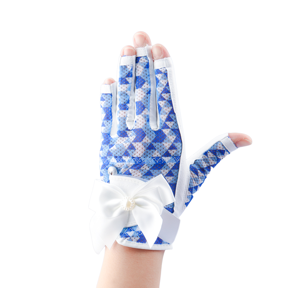 PGA TOUR Women's Golf Fingerless Bow Gloves (White and Blue)