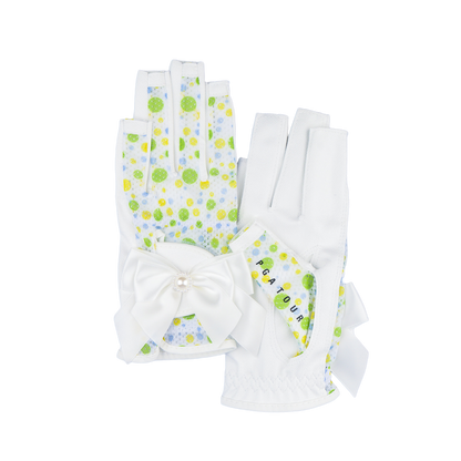 PGA TOUR Women's Golf Fingerless Bow Gloves (White and Green)