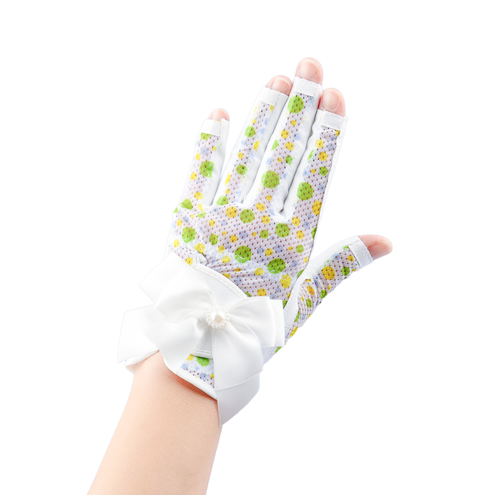 PGA TOUR Women's Golf Fingerless Bow Gloves (White and Green)