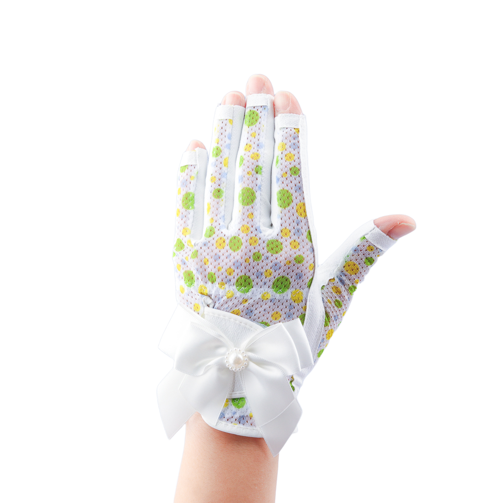 PGA TOUR Women's Golf Fingerless Bow Gloves (White and Green)