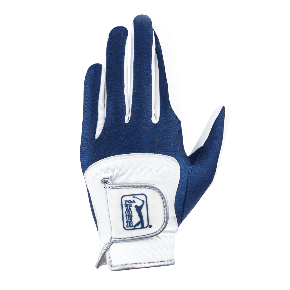 PGA Men's Golf Elastic Non-slip Gloves (White and Dark Blue)