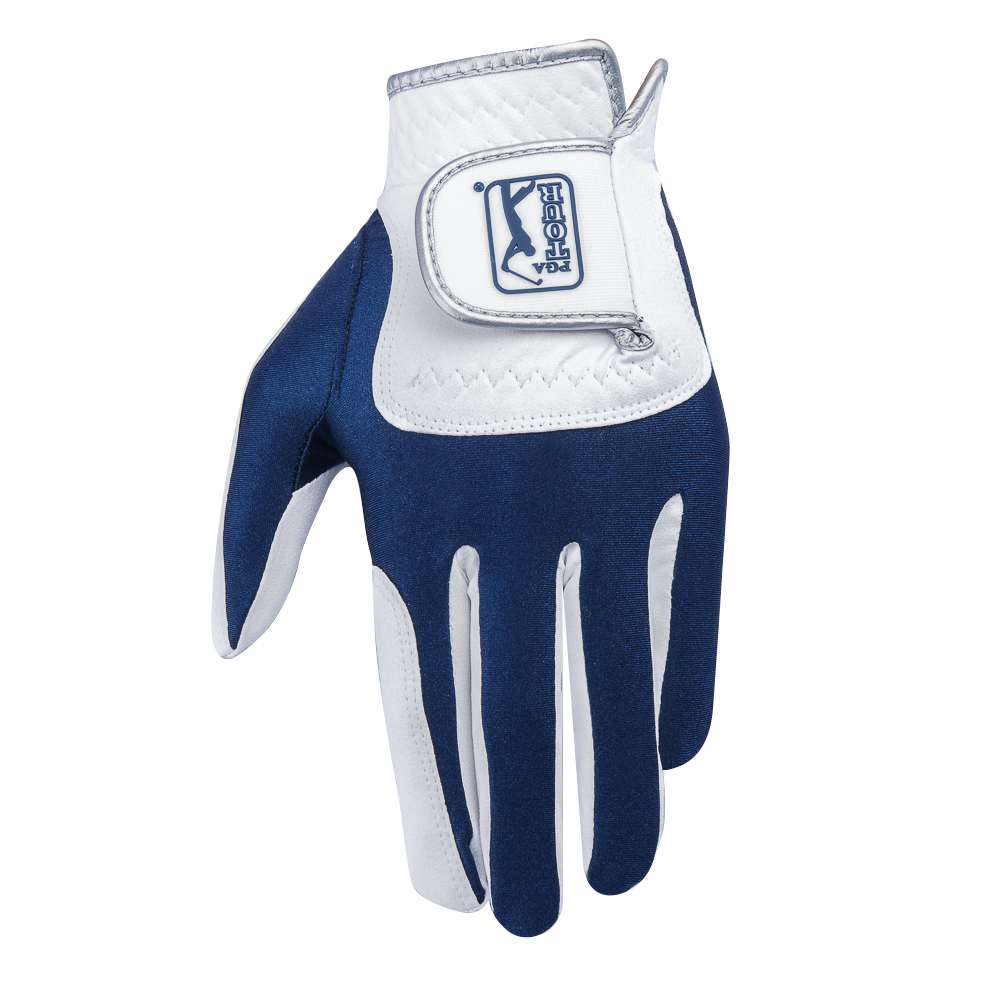 PGA Men's Golf Elastic Non-slip Gloves (White and Dark Blue)