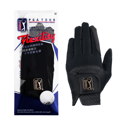PGA メンズ ゴルフ 伸縮性布滑り止め手袋 (ブラック ゴールド)