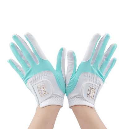 PGA women's golf elastic cloth non-slip gloves (white and green)