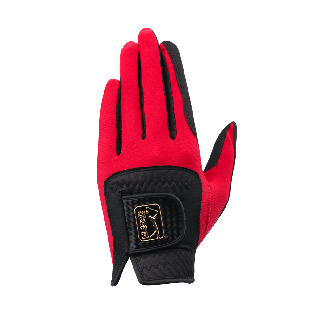 PGA men's golf elastic cloth non-slip gloves (black and red)
