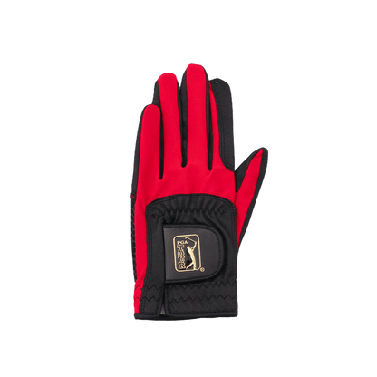 PGA メンズ ゴルフ 伸縮性布滑り止め手袋 (黒と赤)