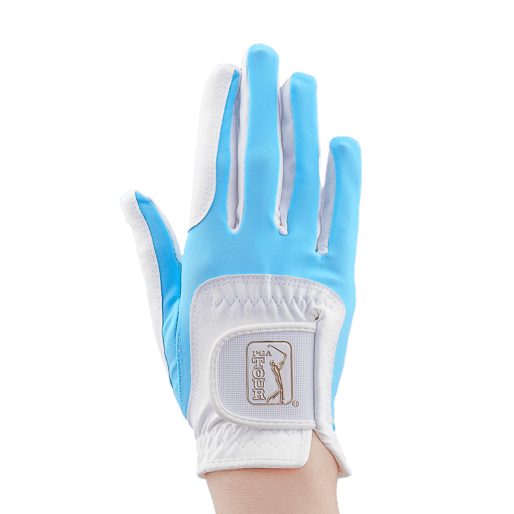 PGA women's golf elastic cloth non-slip gloves (white and light blue)