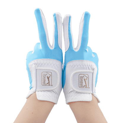 PGA women's golf elastic cloth non-slip gloves (white and light blue)